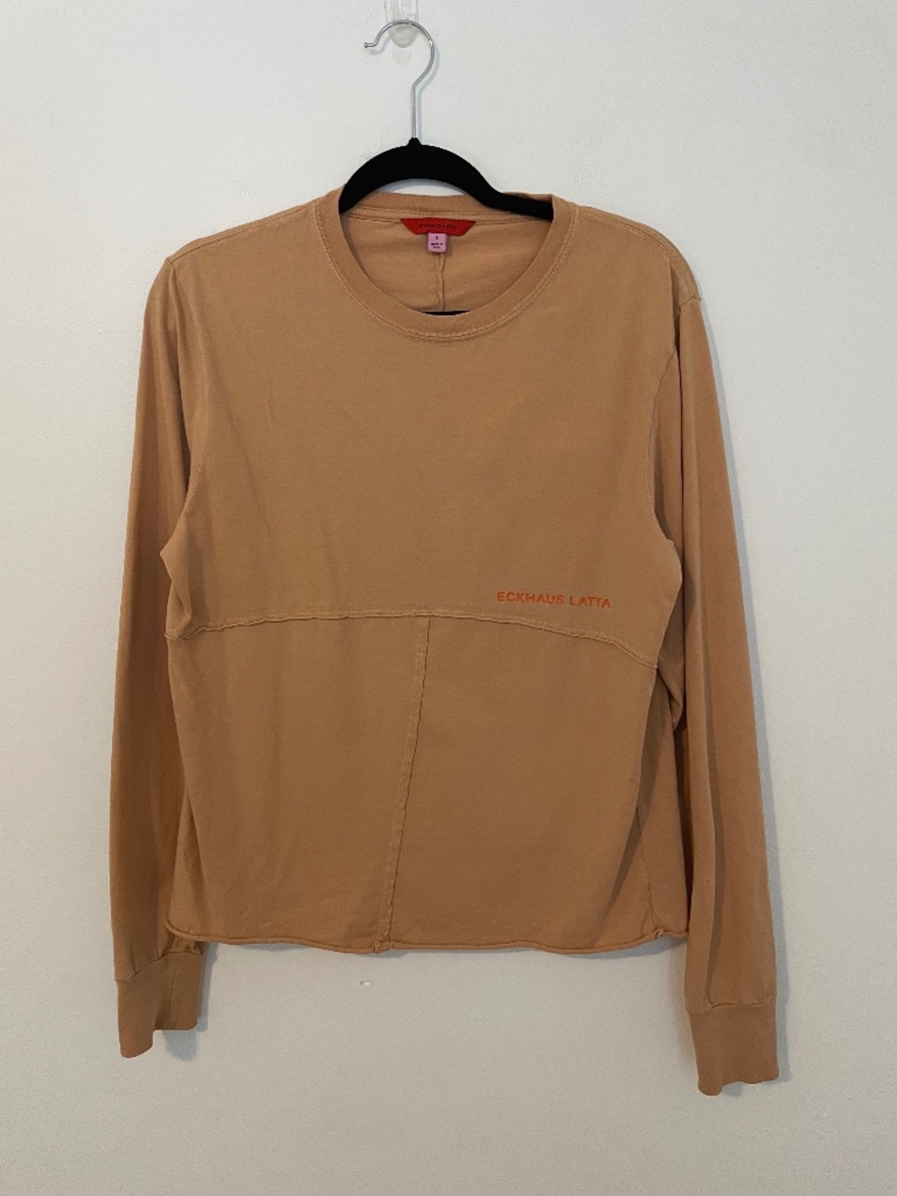 Eckhaus Latta Lapped 100% Cotton Long Sleeve T Shirt, Orange / Tan, Unisex Small
